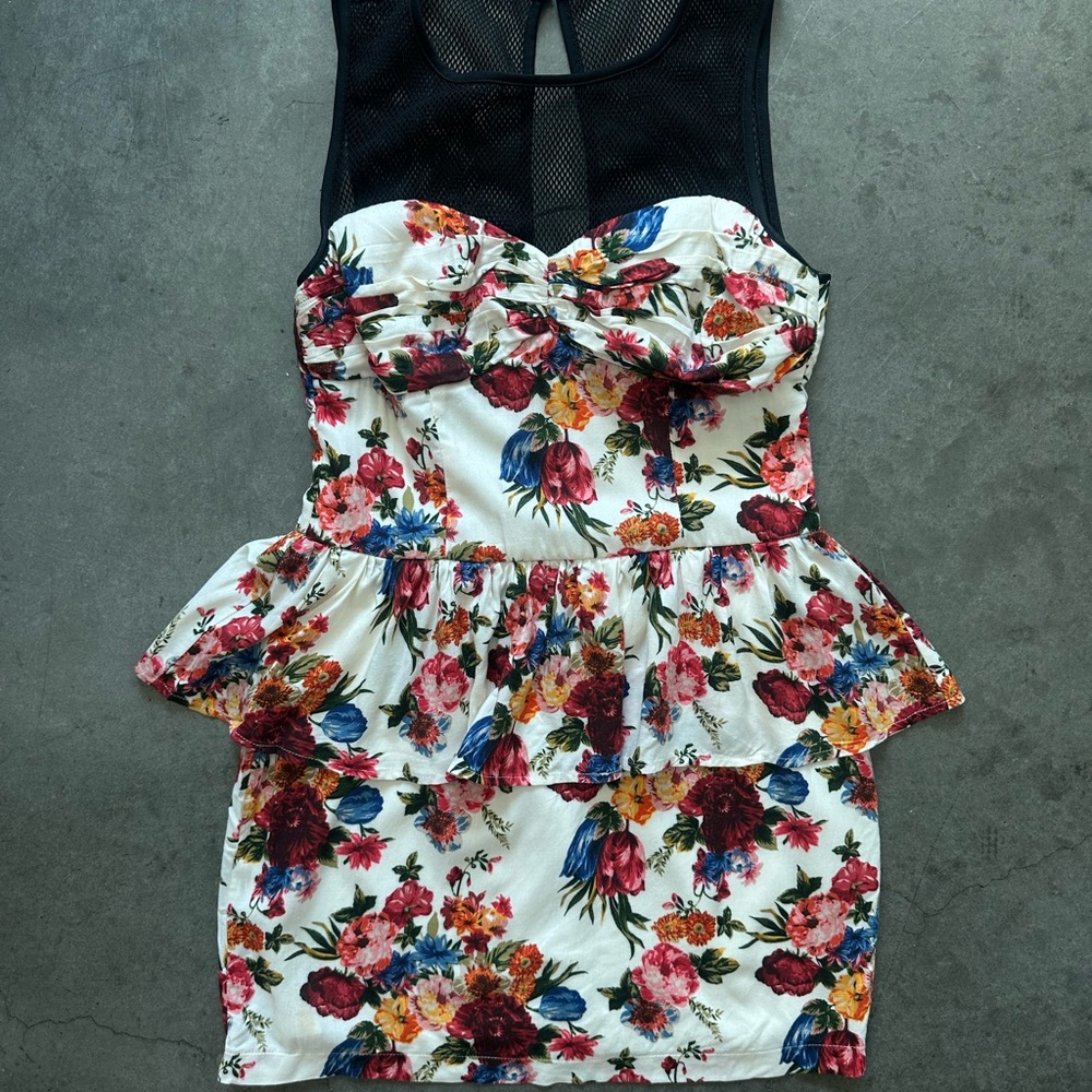 Forever 21 Floral Mesh Peplum Dress